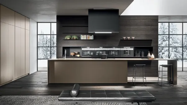Cucina Design lineare in laminato Moka 03 di Pedini