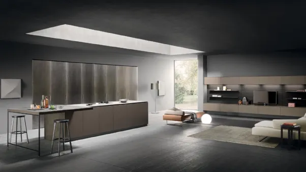 Cucina Design lineare in laccato opaco e metallizzato Moka 04 di Pedini