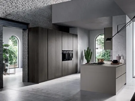Cucina Design lineare in laminato e legno Moka 06 di Pedini