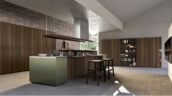 Cucina Design lineare in eucalipto e laccato opaco K016 02 di Pedini