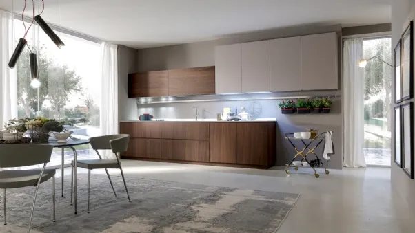 Cucina Design lineare in rovere e laccato opaco Materika 03 di Pedini