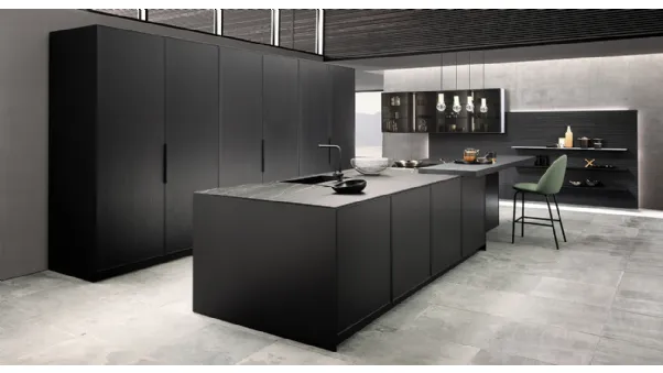Cucina Design lineare in laccato opaco e legno con top in laminato Quadra 02 di Pedini