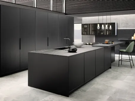 Cucina Design lineare in laccato opaco e legno con top in laminato Quadra 02 di Pedini