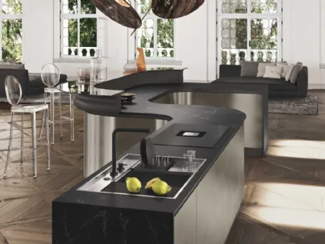 Cucina Moderna lineare a serpentina in laccato metallico Venezia Ar-Tre