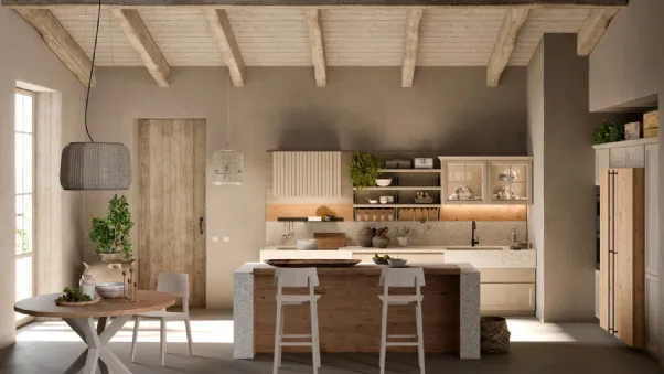 Cucina Moderna con isola in legno e Gres Porcellanato Atelier Cottage di Callesella