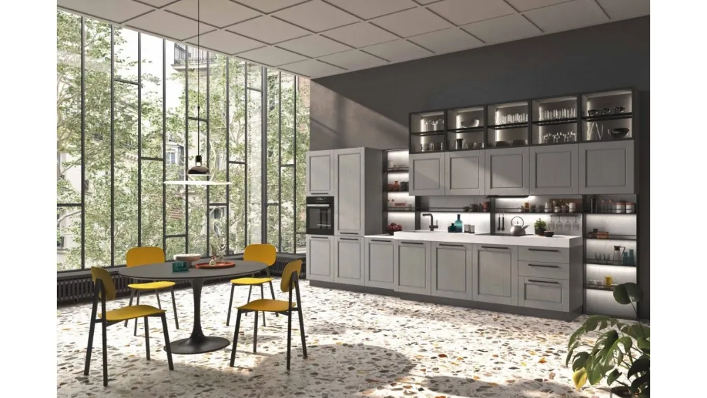 Cucina Moderna lineare in laccato platino e top in HPL Cloe 02 di Ar-Tre