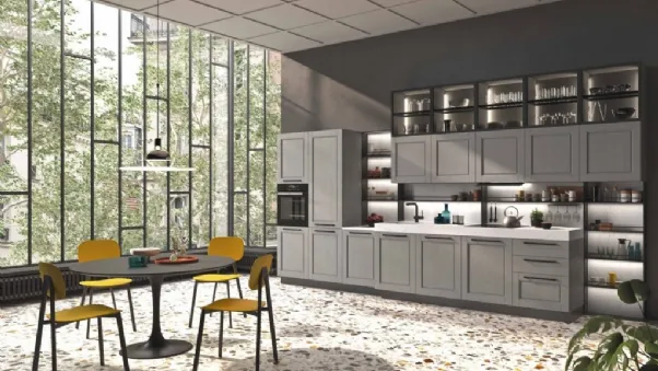 Cucina Moderna lineare in laccato platino e top in HPL Cloe 02 di Ar-Tre