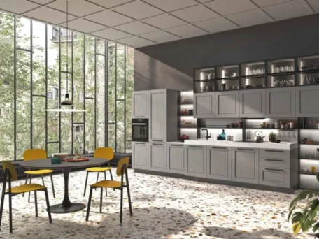 Cucina Moderna lineare in laccato platino e top in HPL Cloe 02 di Ar-Tre