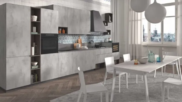 Cucina Moderna in finitura pietra argento Flo Evo 05 di Ar-Tre