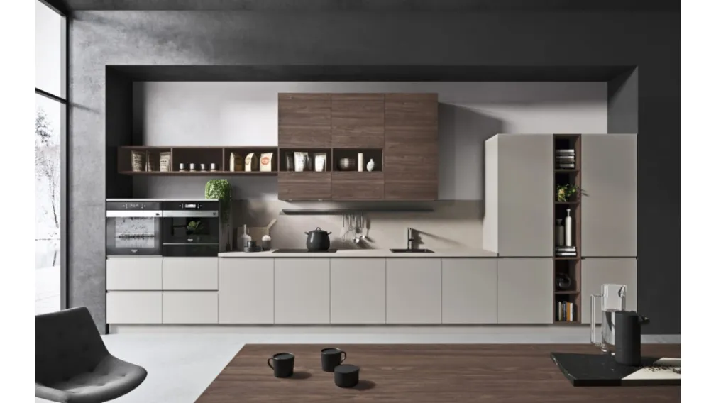 Cucina Moderna in laccato opaco e finitura noce moro Flo Evo 01 di Ar-Tre