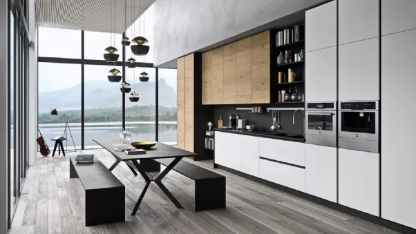 Cucina Moderna lineare in laccato bianco opaco e legno I Naturali di Ar-Tre