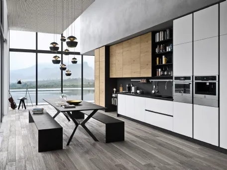 Cucina Moderna lineare in laccato bianco opaco e legno I Naturali di Ar-Tre