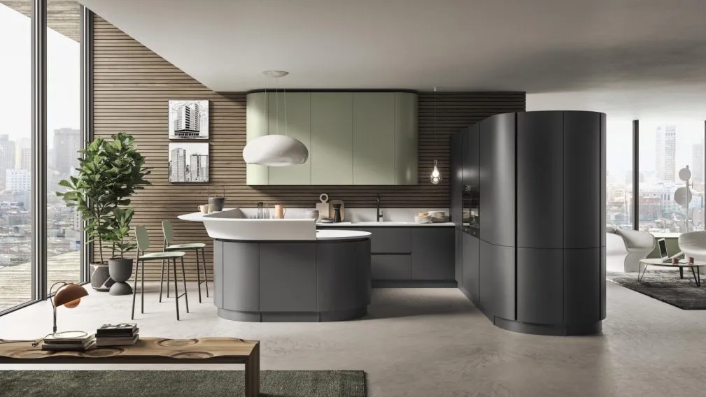 Cucina Moderna con penisola in laccato opaco Miami di Ar-Tre