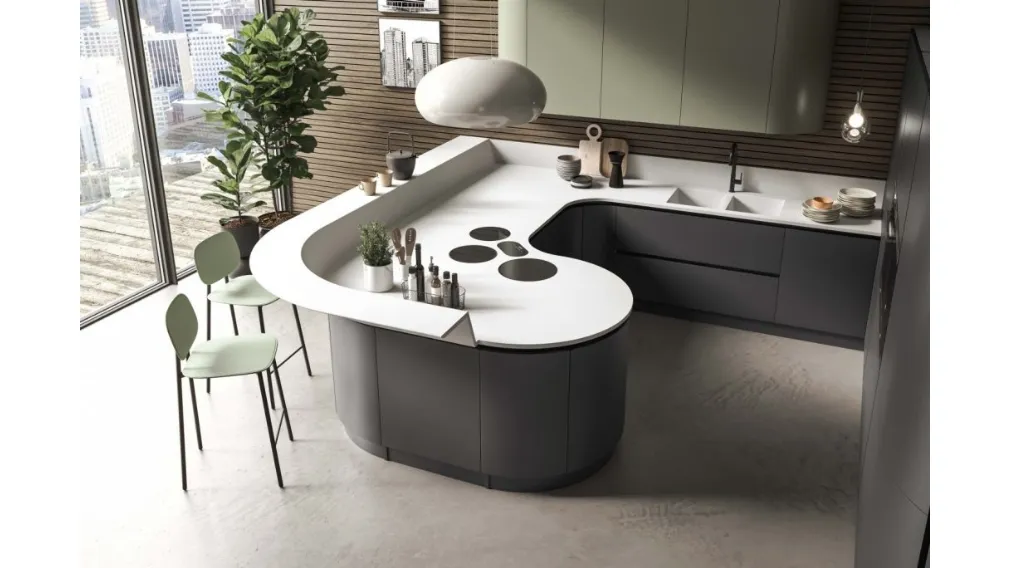 Cucina Moderna con penisola arrotondata Miami di Ar-Tre