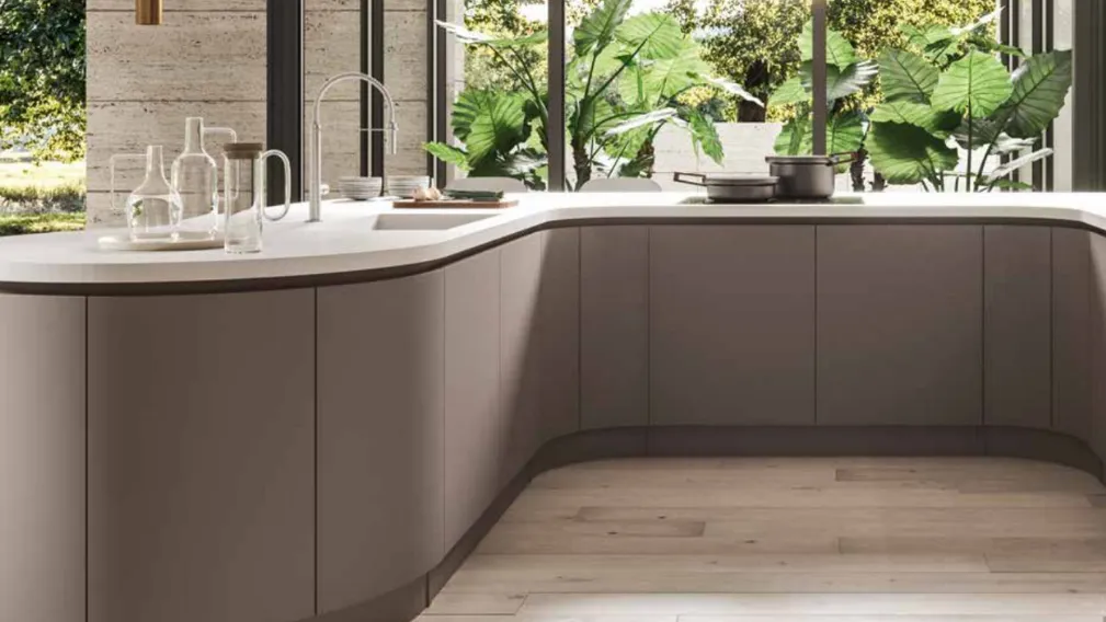 Cucina Moderna angolare dalla linea arrotondata con penisola Milano di Ar-Tre
