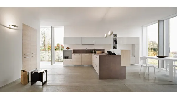 Cucina Moderna angolare in finitura legno e laccato Mito di Ar-Tre