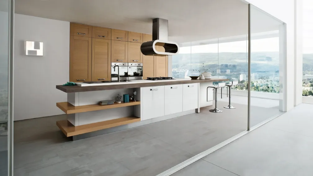 Cucina Moderna lineare in rovere e laccato lucido Sistema Legno di Ar-Tre