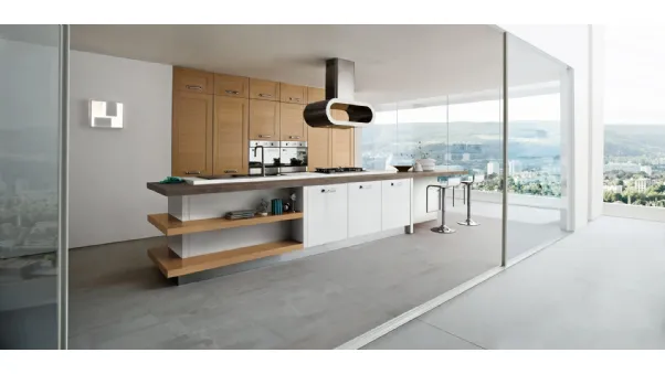 Cucina Moderna lineare in rovere e laccato lucido Sistema Legno di Ar-Tre