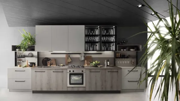 Cucina Moderna lineare in laccato e finitura quercia grigia Sky 10 di Ar-Tre