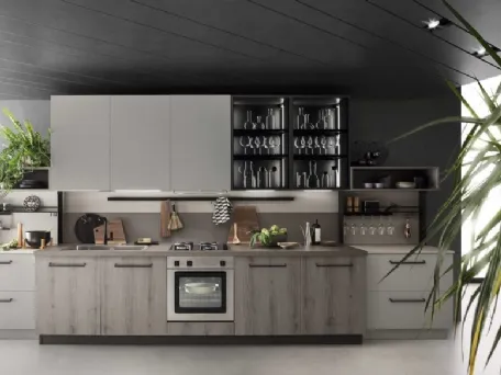 Cucina Moderna lineare in laccato e finitura quercia grigia Sky 10 di Ar-Tre