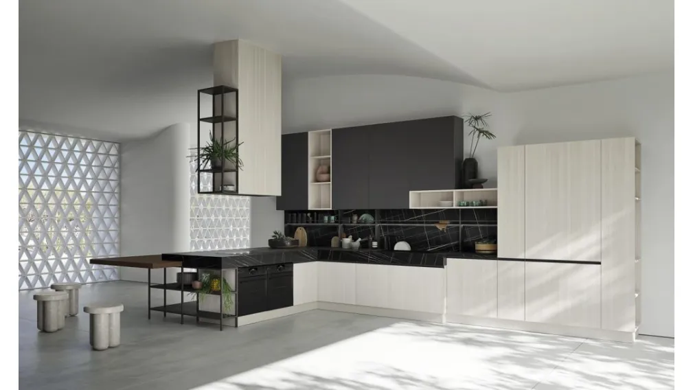 Cucina Moderna  angolare in finitura olmo talco e top in HPL Updesign 02 di Ar-Tre