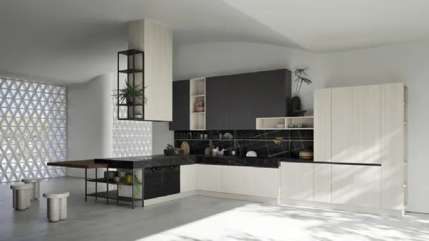 Cucina Moderna  angolare in finitura olmo talco e top in HPL Updesign 02 di Ar-Tre