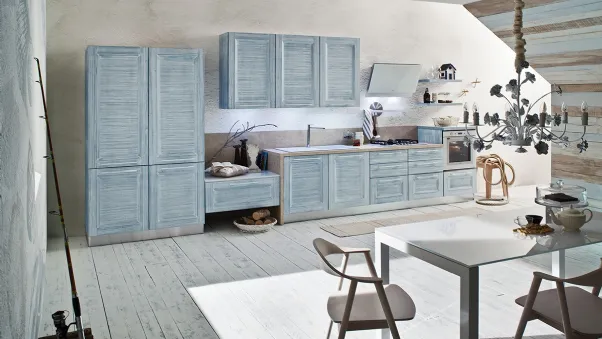 Cucina Moderna lineare in finitura ceruleo gessato Vela Mykonos di Ar-Tre
