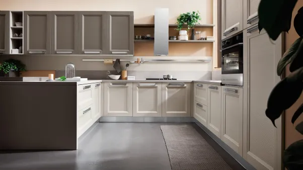 Cucina Moderna angolare in laccato opaco corda e fumo di Londra Vela Pavia di Ar-Tre