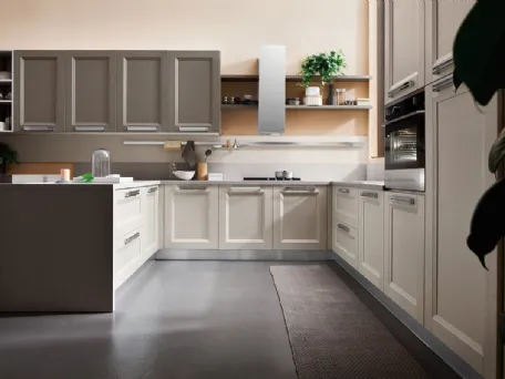 Cucina Moderna angolare in laccato opaco corda e fumo di Londra Vela Pavia di Ar-Tre