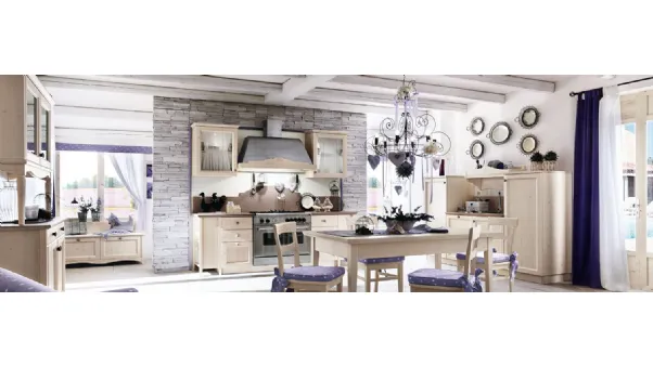 Cucina lineare su misura in legno e pensili con anta in vetro Everyday Cotone di Callesella