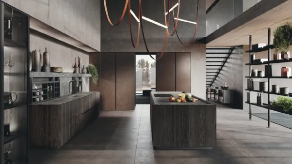 Cucina Design con isola in legno con top in gres Bluna di Binova