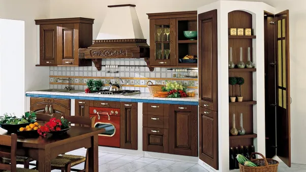 Cucina in muratura lineare in legno Paesana 01 di Ar-Tre