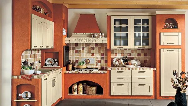 Cucina angolare in muratura con ante in legno laccato Signoressa Frassino ad angolo di Ar-Tre