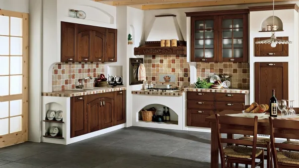 Cucina in muratura ad angolo con ante in legno Signoressa Noce 01 di Ar-Tre